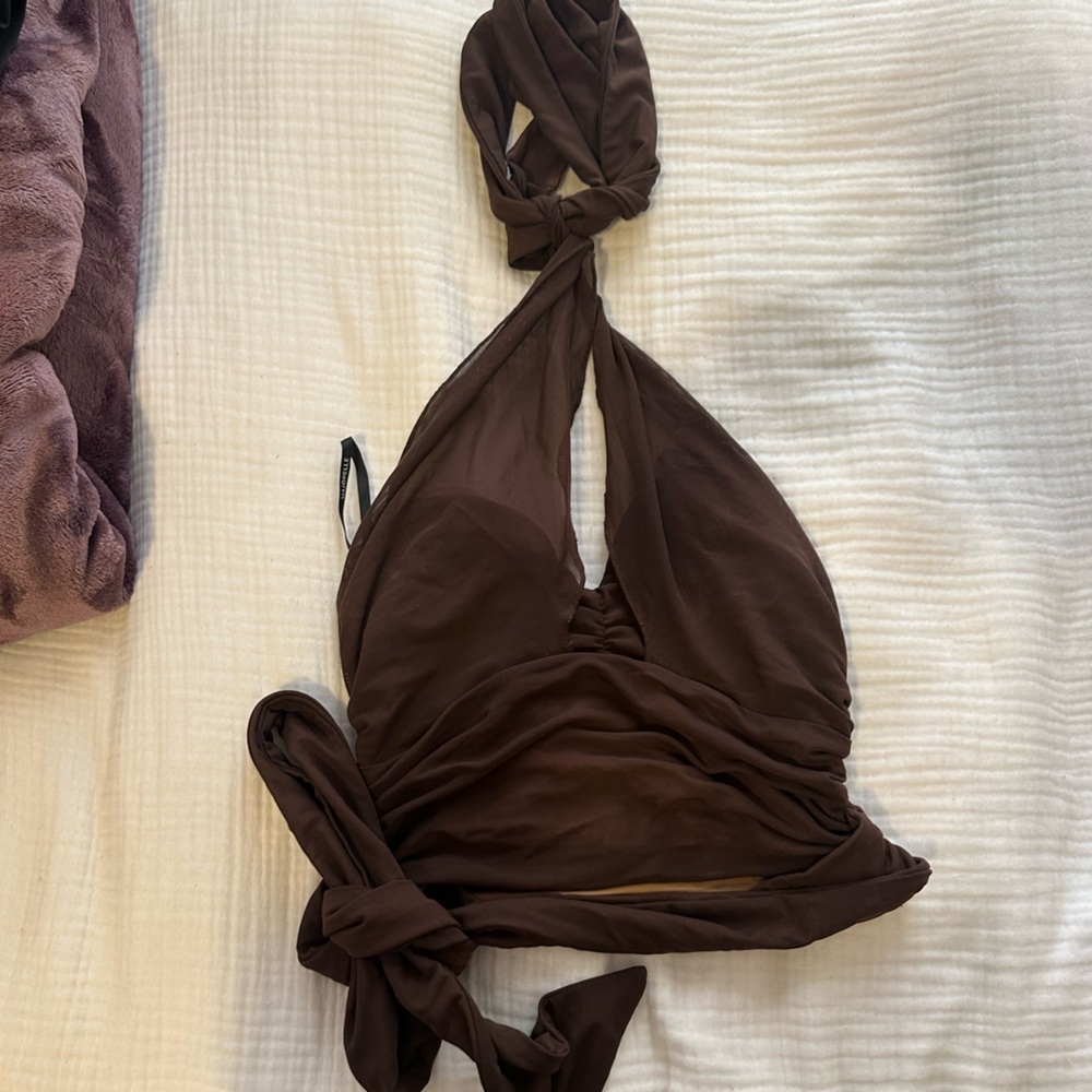 Majorelle brown mesh tie top